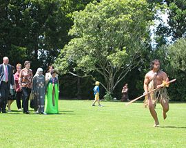 Prime Minister Helen Clark being welcomed onto an Auckland marae.