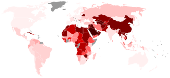 This is one attempted measurement of democracy called the Polity IV data series. This map shows the data presented in the polity IV data series report as of 2003. The lightest countries get a perfect score of 10, while the darkest countries (Saudi Arabia and Qatar), considered the least democratic, score -10.