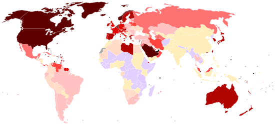 Oil consumption per capita (darker colors represent more consumption).