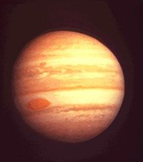 Image of Jupiter by Pioneer 10 in 1974, showing a more solid-looking spot than when shown by Voyager 1 in 1979