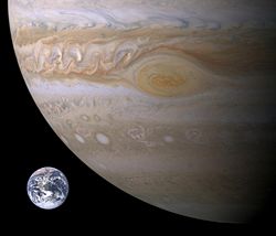 Approximate size comparison of Earth and the Great Red Spot.
