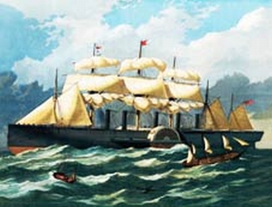 Great Eastern At Sea, the great ship of IK Brunel as imagined at sea by the artist at her launch in 1858