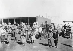 Boer women and children in a concentration camp during the Second Boer War (1899-1902).
