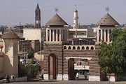 Enda Mariam Orthodox Church, Roman Catholic Cathedral, Al Khulafa Al Rashiudin  Mosque (in the foreground, rear left, and rear right respectively) in the capital Asmara.
