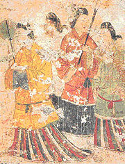 Mural painting on the wall of the Takamatsuzuka Tomb, Asuka, Nara, 8th century
