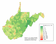 West Virginia population density map.