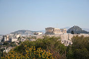 The Parthenon's position on the Acropolis allows it to dominate the city skyline of Athens.