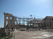 Restoration work on the Parthenon in February 2004
