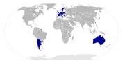 World map showing countries that have local chapters in blue.