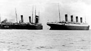 Titanic on her way. On the left can be seen the Oceanic and the New York.