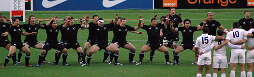 The All Blacks perform a haka before a match against France in 2006