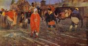 A painting of a 17th century Moscow street holiday by Andrei Ryabushkin