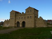 Gateway of a Castra Stativa. Note the battlements, the Roman arch, the turres.