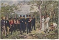 The Foundation of Perth 1829 by George Pitt Morison is an historically accurate reconstruction of the official ceremony by which Perth was founded.