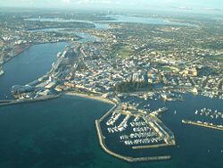 Aerial view of Fremantle looking east towards Perth