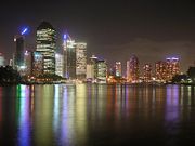 Brisbane city by night, looking north along the Brisbane River towards the CBD.