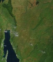 Satellite image of Burundi and the surrounding region.