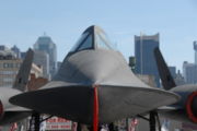 Head-on view of an A-12 (precursor to the SR-71) on the deck of the Intrepid Sea-Air-Space Museum, illustrating the chines.
