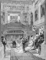 This 1870 drawing shows guests ascending the Grand Staircase.