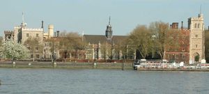 The Archbishop of Canterbury's official London residence is Lambeth Palace, photographed looking east across the River Thames.
