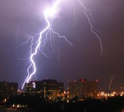 Cloud to ground lightning over Pentagon City in Arlington, Virginia