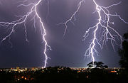 Fork lightning over Tamworth, New South Wales in Australia