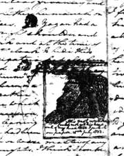A portion of George Fletcher Moore's handwritten diary, showing sketches of Yagan's head.