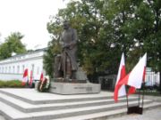 Statue of Piłsudski before Warsaw's Belweder Palace, Piłsudski's official residence during his years in power