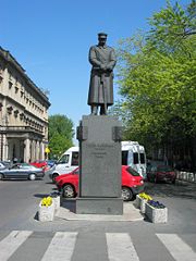 Statue of Piłsudski on Warsaw's Piłsudski Square, one of many statuary tributes throughout Poland