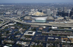 Badly flooded New Orleans, Louisiana after strong Category 3 Hurricane Katrina.