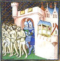 Cathars being expelled from Carcassonne in 1209.