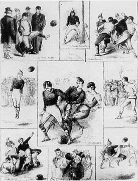 The first football international, Scotland versus England. Once kept by the Rugby Football Union as an early example of rugby football.