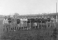 The "Tigers" of Hamilton, Ontario circa 1906. Founded 1869 as the Hamilton Foot Ball Club, they eventually merged with the Hamilton Flying Wildcats to form the Hamilton Tiger-Cats, a team still active in the Canadian Football League.