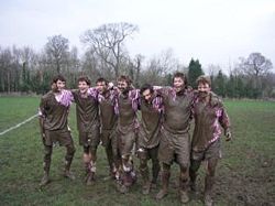 Harrow football players after a game at Harrow School.
