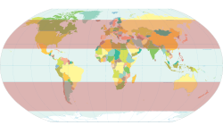 World map with temperate zones highlighted in red