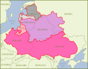 In the centuries following the Mongol invasion, much of Ukraine was controlled by Lithuania (from the 14th century on) and since the Union of Lublin (1569) by Poland, as seen at this outline of the Polish-Lithuanian Commonwealth as of 1619.