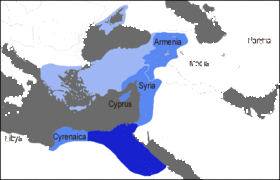 A map of the Donations of Alexandria (by Mark Antony to Cleopatra and her children) in 34 BC