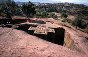 Bete Giyorgis from above, one of the rock-hewn churches of Lalibela.