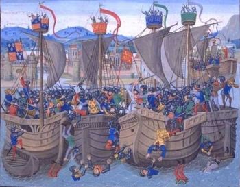 Battle of Sluys from a manuscript of Froissart's Chronicles, Bruge, c.1470