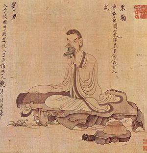 A painting by Chen Hongshou of a person with a qin.