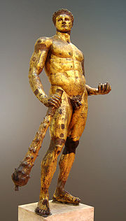A Roman statue of Hercules with the apple of Hesperides