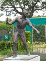 A statue of Fred Perry at the All England Lawn Tennis Club in Wimbledon.