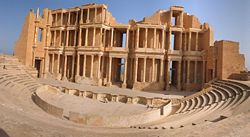 Ruins of the theatre in the Roman city of Sabratha, west of Tripoli