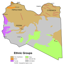 A map indicating the ethnic composition of Libya.