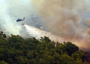 Water is used for fighting wildfires.