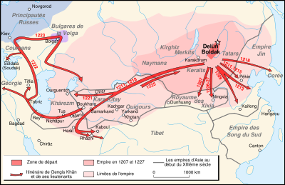 All significant conquests and movements of Genghis Khan and his generals during his life time.