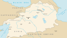 The Kingdom of Armenia at its greatest extent under Tigranes the Great, who reigned between 95 - 66 BC.