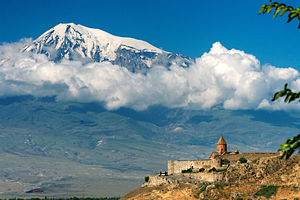 The 12th century Khor Virap monastery in the shadow of Mount Ararat, upon which Noah's Ark had supposedly once come to rest.