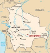 Map of Bolivia showing location of Vallegrande.