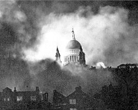St Paul's Cathedral surrounded by smoke after an air raid